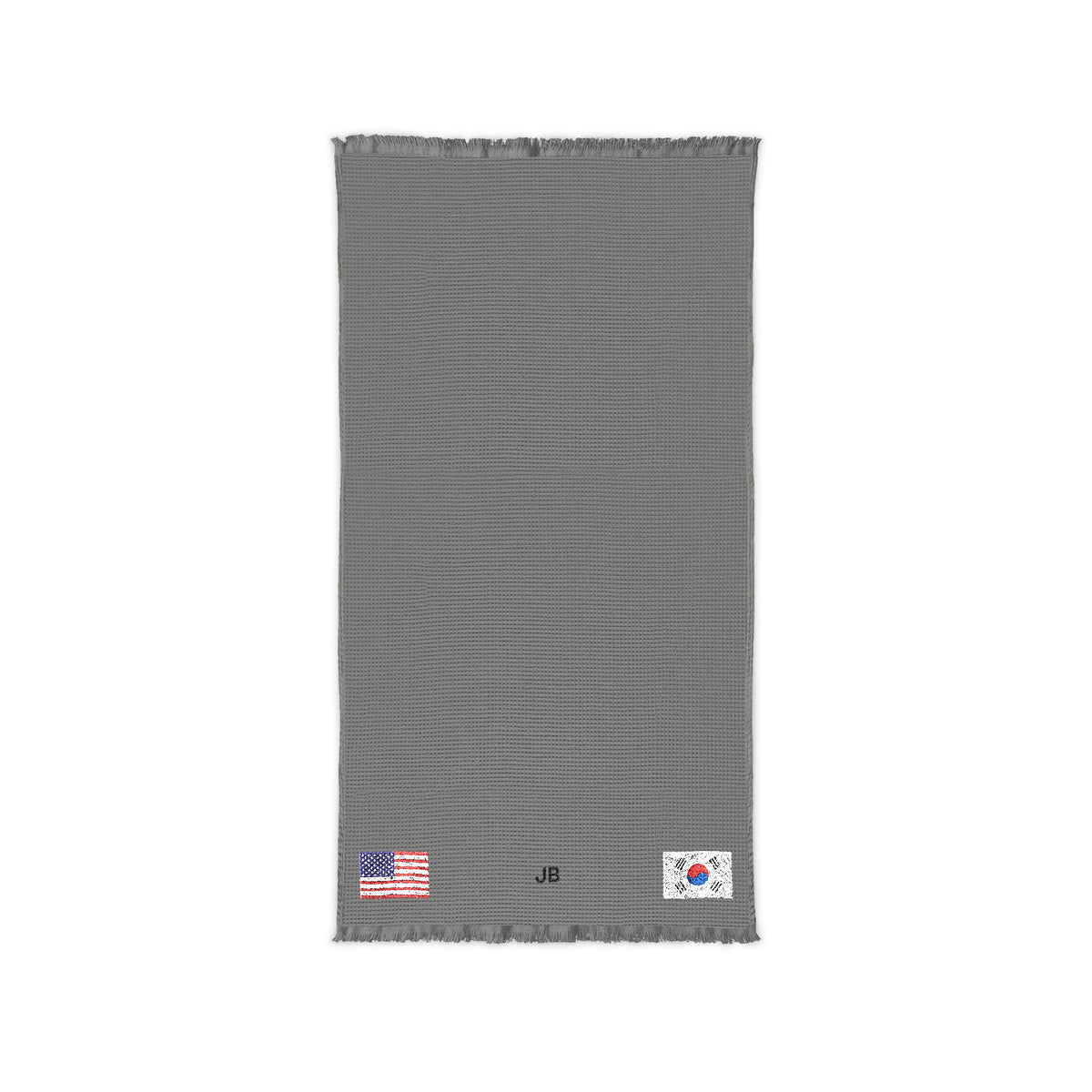 South Korean American Embroidered Waffle Cotton Throw, Lightweight Cozy Blanket | South Korea USA Neutral Home Accent - Proud & Loyal