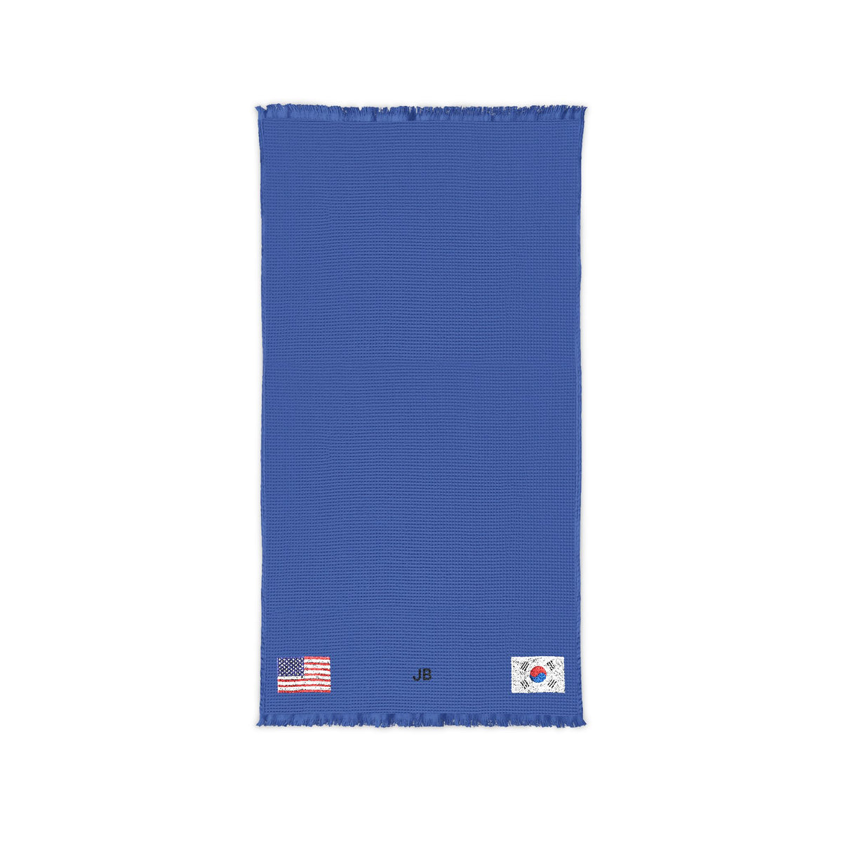 South Korean American Embroidered Waffle Cotton Throw, Lightweight Cozy Blanket | South Korea USA Neutral Home Accent - Proud & Loyal