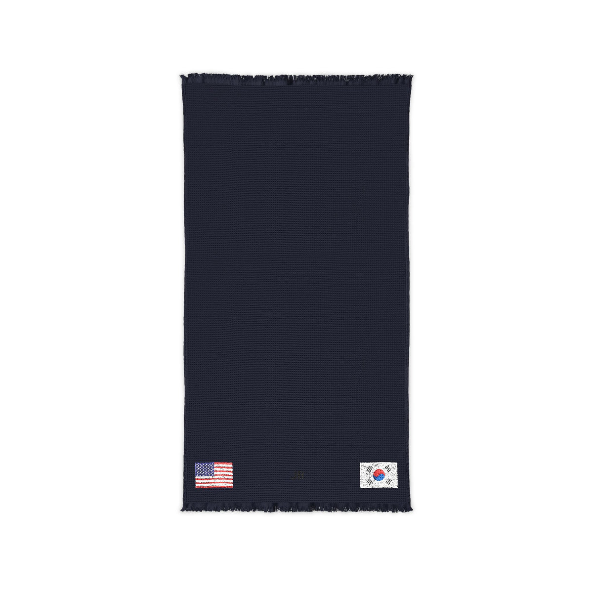 South Korean American Embroidered Waffle Cotton Throw, Lightweight Cozy Blanket | South Korea USA Neutral Home Accent - Proud & Loyal
