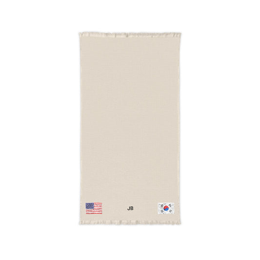 South Korean American Embroidered Waffle Cotton Throw, Lightweight Cozy Blanket | South Korea USA Neutral Home Accent - Proud & Loyal