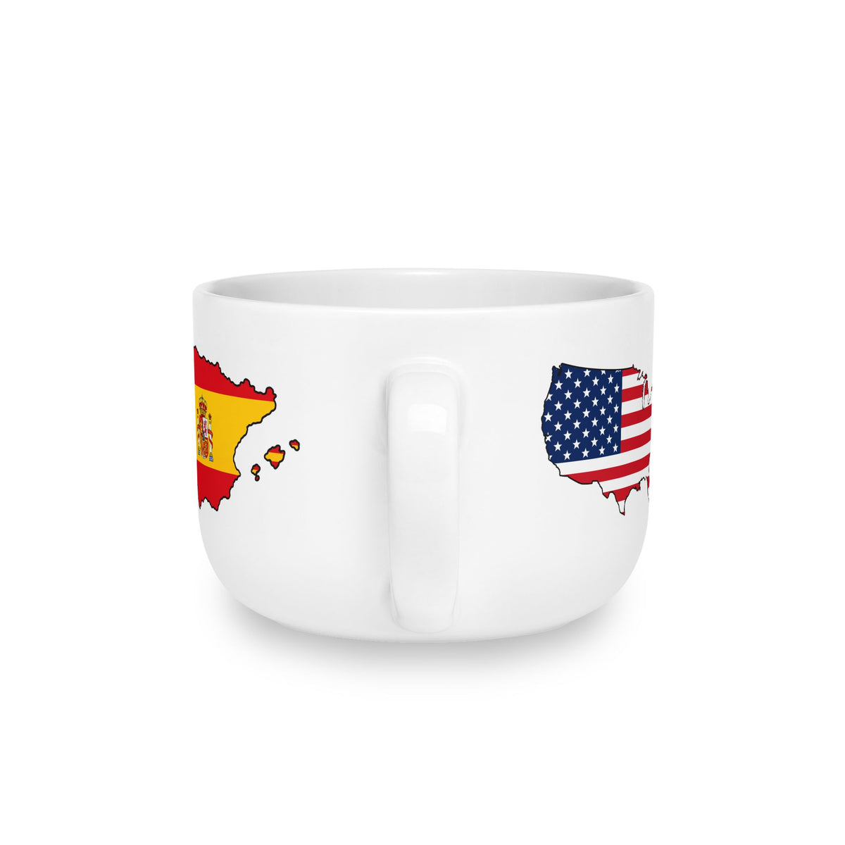 Spanish American Personalized Mug, Spain España USA Dual Heritage Travel Gift, Custom Initials, 25 oz Oversized Latte Mug Soup Bowl - Proud & Loyal