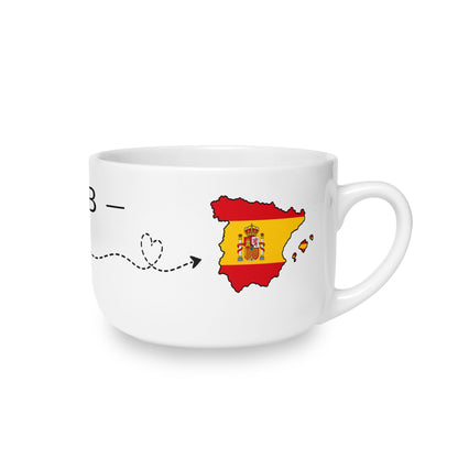 Spanish American Personalized Mug, Spain España USA Dual Heritage Travel Gift, Custom Initials, 25 oz Oversized Latte Mug Soup Bowl - Proud & Loyal