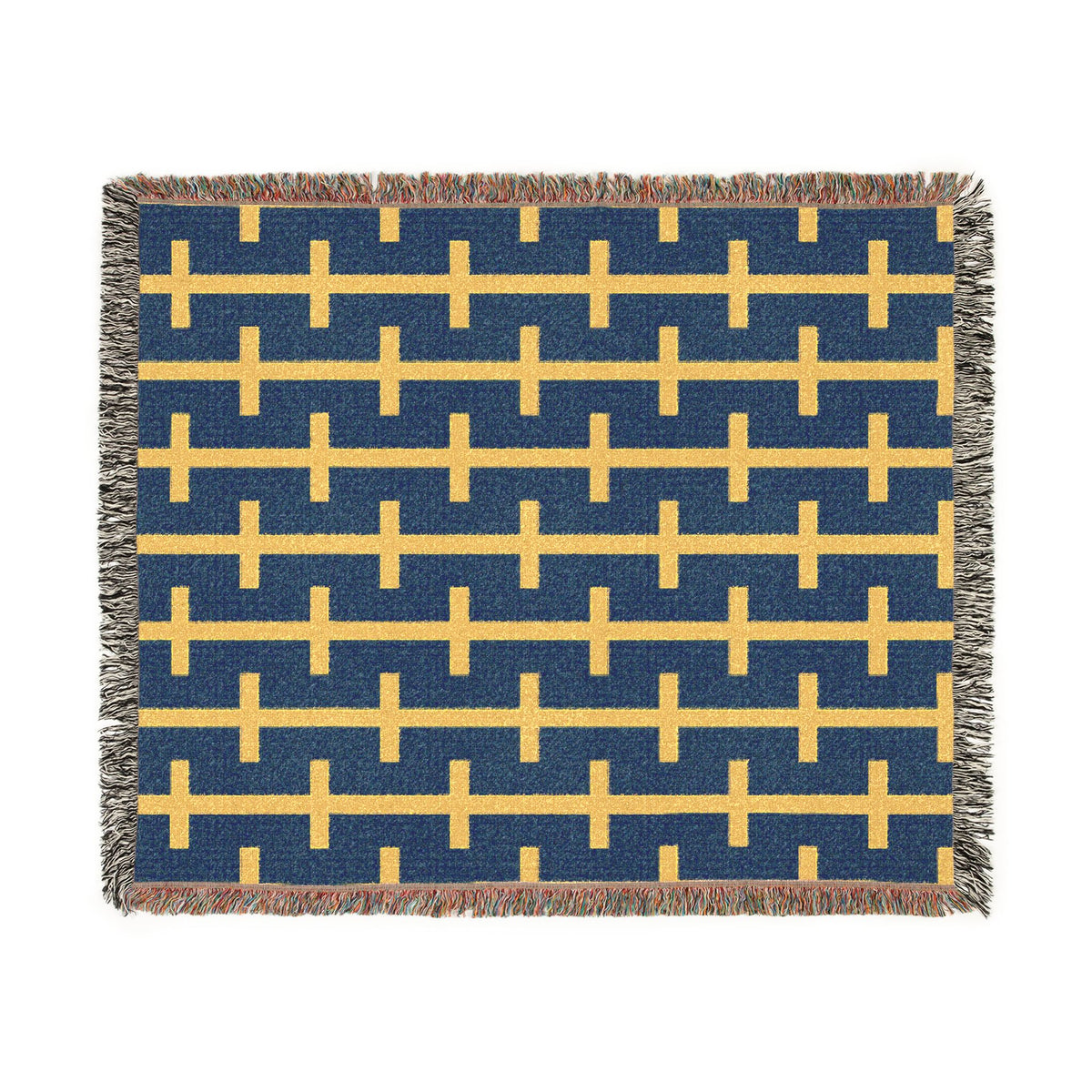 Sweden Flag Geometric Crossbar Pattern Woven Blanket | Navy and Gold Throw - Proud & Loyal