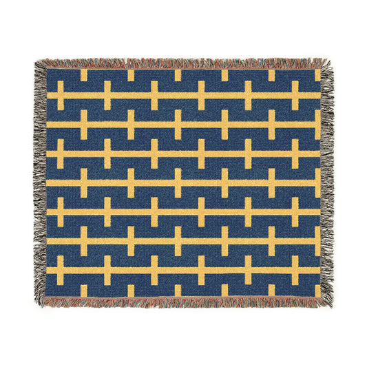 Sweden Flag Geometric Crossbar Pattern Woven Blanket | Navy and Gold Throw - Proud & Loyal