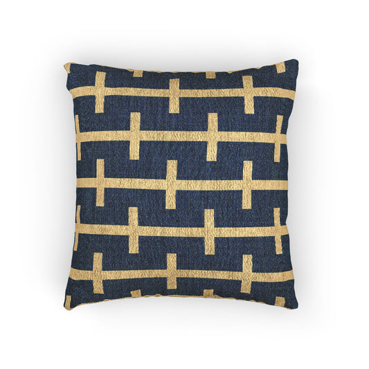 Sweden Flag Geometric Ladder Pattern Woven Pillow | Swedish Navy and Gold Textured Throw Cushion - Proud & Loyal