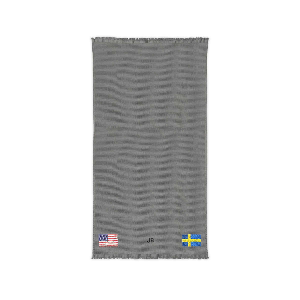 Swedish American Embroidered Waffle Cotton Throw, Lightweight Cozy Blanket | Sweden USA Neutral Home Accent - Proud & Loyal