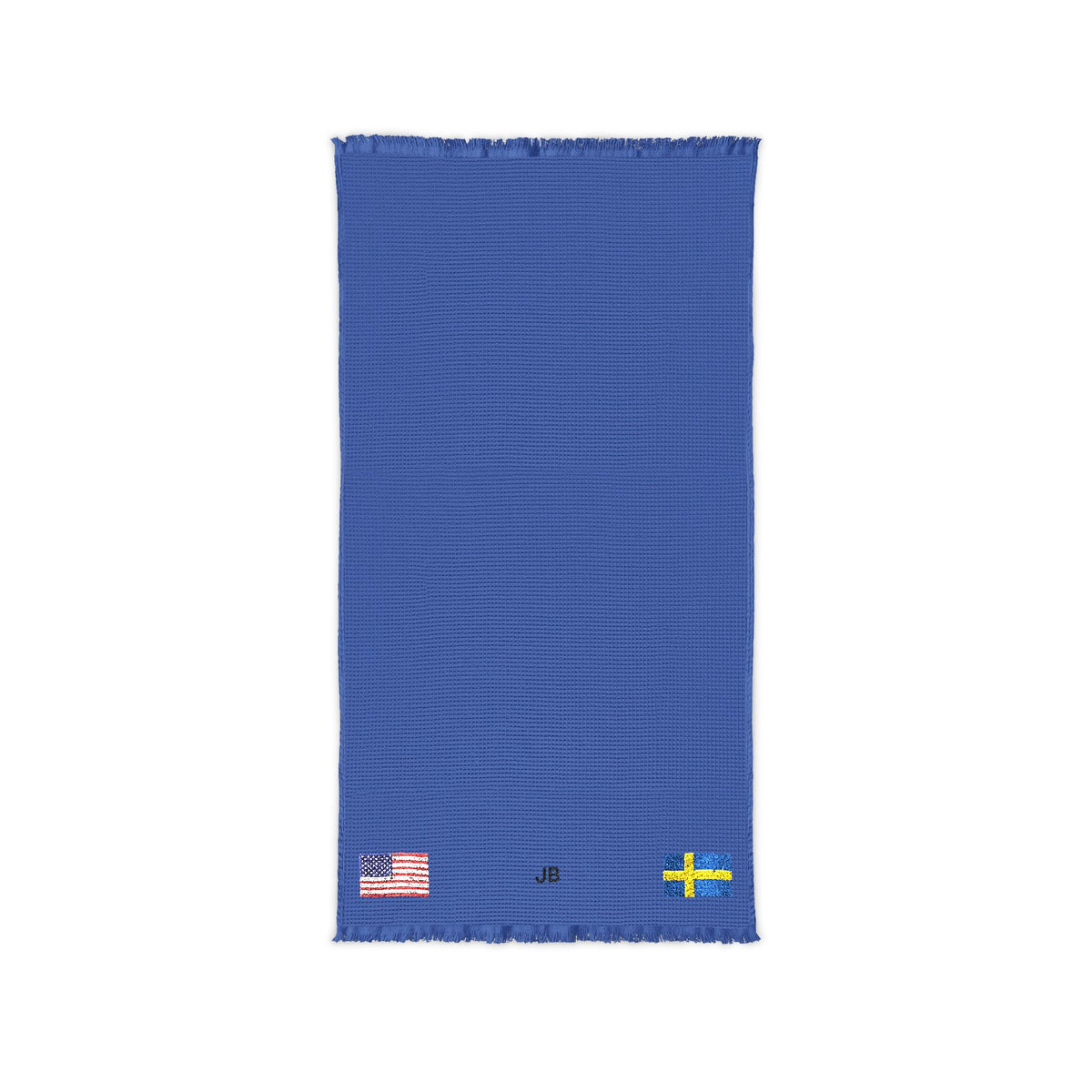 Swedish American Embroidered Waffle Cotton Throw, Lightweight Cozy Blanket | Sweden USA Neutral Home Accent - Proud & Loyal