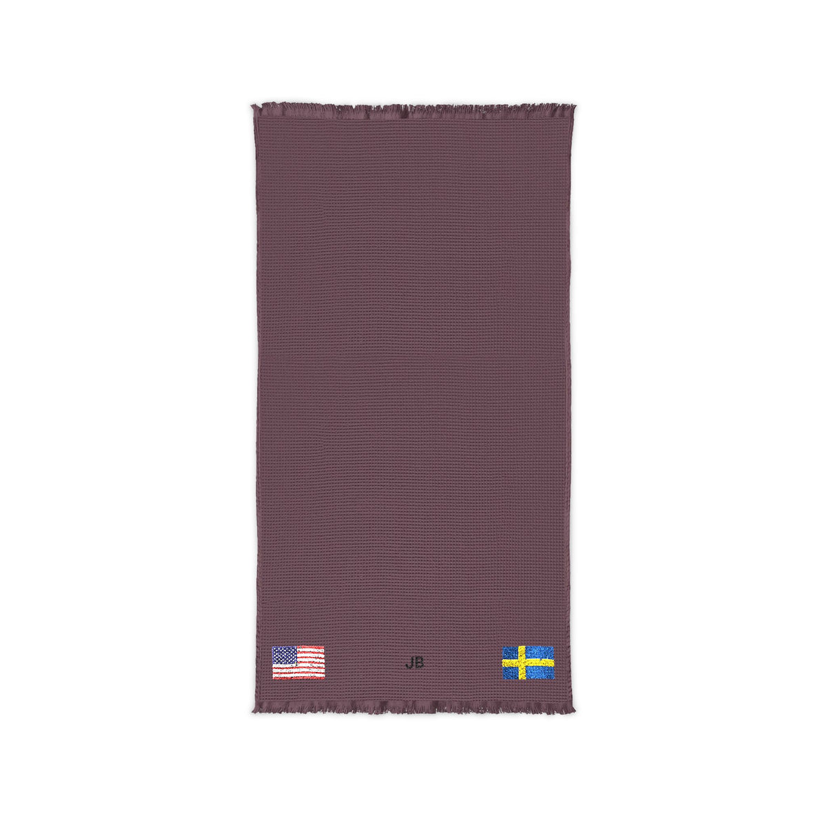 Swedish American Embroidered Waffle Cotton Throw, Lightweight Cozy Blanket | Sweden USA Neutral Home Accent - Proud & Loyal