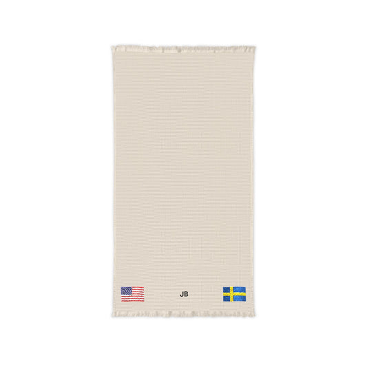 Swedish American Embroidered Waffle Cotton Throw, Lightweight Cozy Blanket | Sweden USA Neutral Home Accent - Proud & Loyal