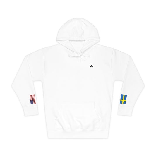 Swedish American Flag Fleece Hoodie | Sweden USA Dual Heritage Naturalization Gift | Personalized Initials | Embroidered Sleeve Flags - Proud & Loyal