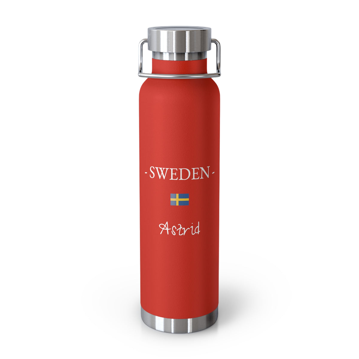 Swedish Heritage Insulated Water Bottle, Copper Lined, Custom Thermos, Sweden Flag Metal Travel Flask, Personalized Name - Proud & Loyal