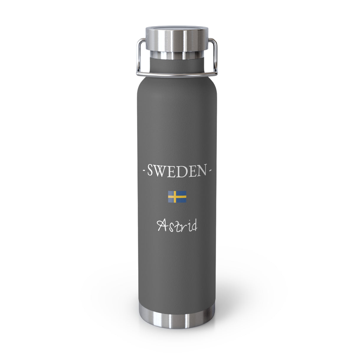 Swedish Heritage Insulated Water Bottle, Copper Lined, Custom Thermos, Sweden Flag Metal Travel Flask, Personalized Name - Proud & Loyal