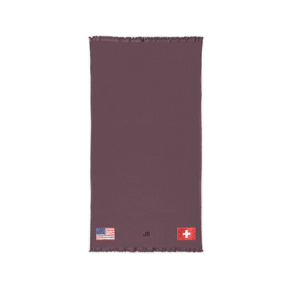 Swiss American Embroidered Waffle Cotton Throw, Lightweight Cozy Blanket | Switzerland USA Neutral Home Accent - Proud & Loyal