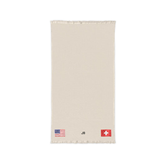 Swiss American Embroidered Waffle Cotton Throw, Lightweight Cozy Blanket | Switzerland USA Neutral Home Accent - Proud & Loyal