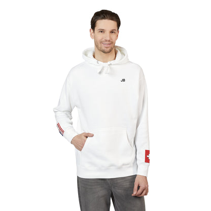 Swiss American Flag Fleece Hoodie | Switzerland USA Dual Heritage Naturalization Gift | Personalized Initials | Embroidered Sleeve Flags - Proud & Loyal