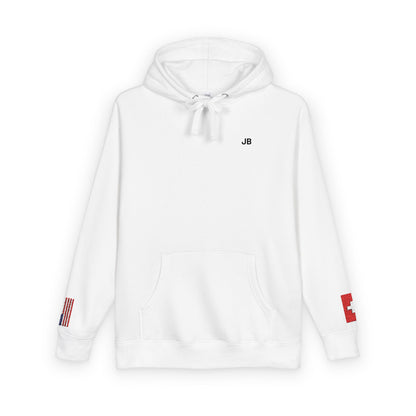 Swiss American Flag Fleece Hoodie | Switzerland USA Dual Heritage Naturalization Gift | Personalized Initials | Embroidered Sleeve Flags - Proud & Loyal
