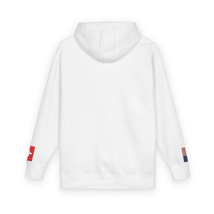 Swiss American Flag Fleece Hoodie | Switzerland USA Dual Heritage Naturalization Gift | Personalized Initials | Embroidered Sleeve Flags - Proud & Loyal