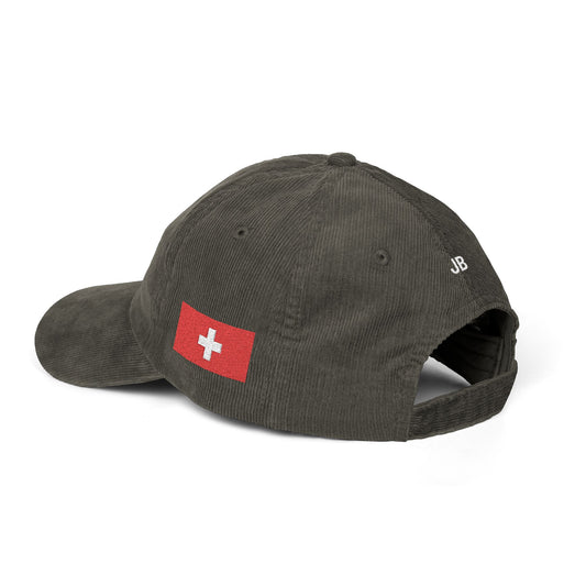 Swiss American Flag Hat Personalized Initials | Dual Heritage Cap, New American Citizenship Naturalization Gift, Switzerland USA Corduroy - Proud & Loyal