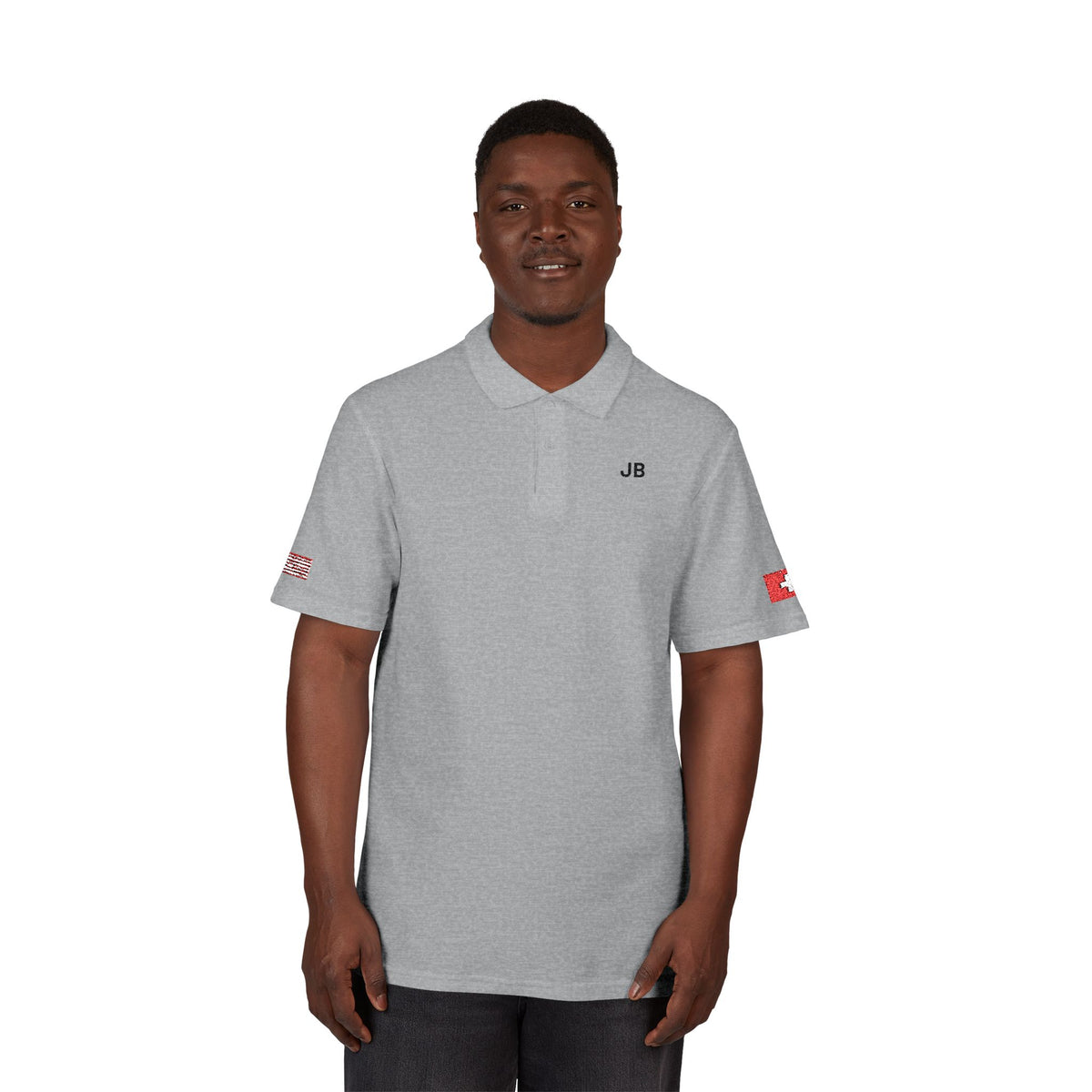 Swiss American Heritage Polo Shirt, Switzerland USA Flag Embroidered Polo, Custom Initials, Cotton Pique Shirt, Swiss Gift - Proud & Loyal