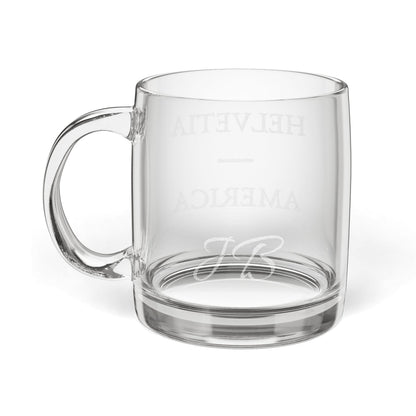 Switzerland America Etched Glass Coffee Mug | Personalized Initials | Swiss American USA Helvetia Pride Heritage 12.25oz Engraved Cup - Proud & Loyal