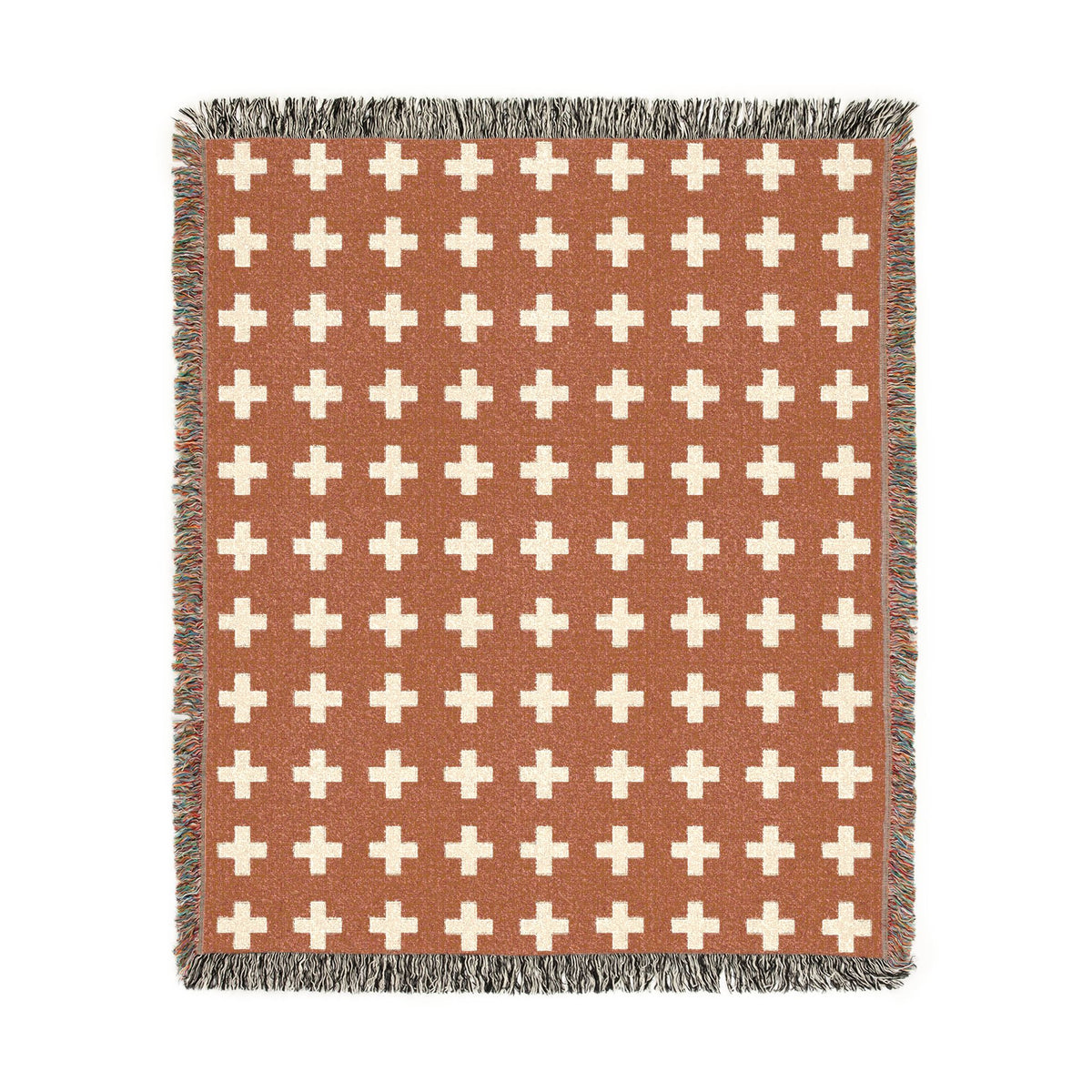 Switzerland Flag Swiss Cross Pattern Woven Blanket | Rust Orange, White Geometric Throw - Proud & Loyal