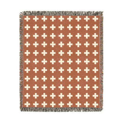 Switzerland Flag Swiss Cross Pattern Woven Blanket | Rust Orange, White Geometric Throw - Proud & Loyal