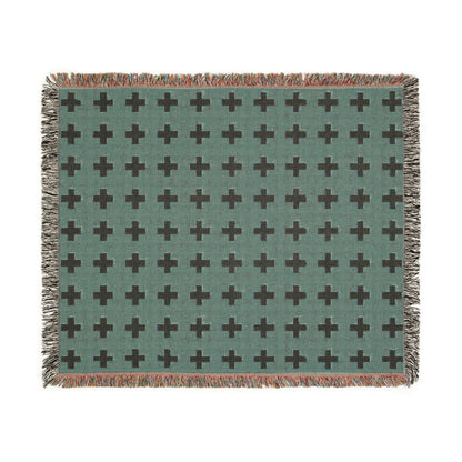Switzerland Flag Swiss Cross Pattern Woven Blanket | Rust Orange, White Geometric Throw - Proud & Loyal
