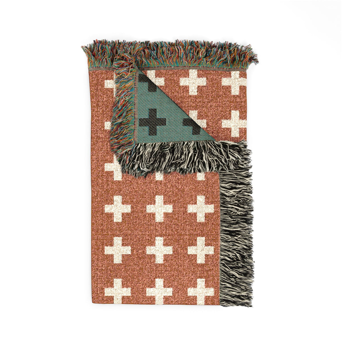 Switzerland Flag Swiss Cross Pattern Woven Blanket | Rust Orange, White Geometric Throw - Proud & Loyal