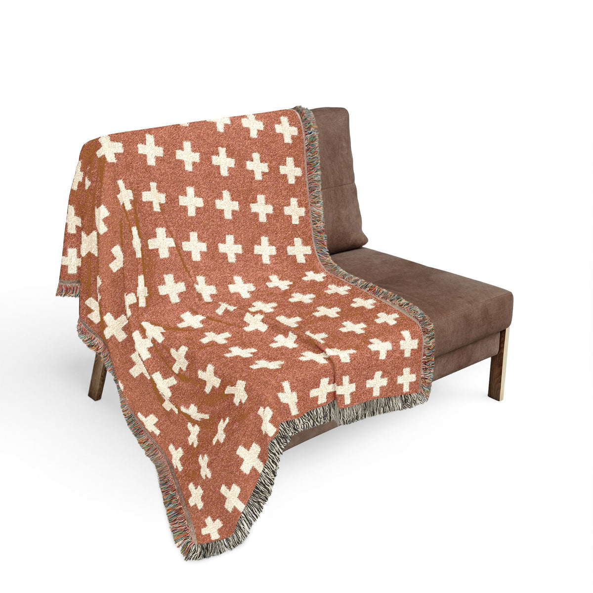 Switzerland Flag Swiss Cross Pattern Woven Blanket | Rust Orange, White Geometric Throw - Proud & Loyal