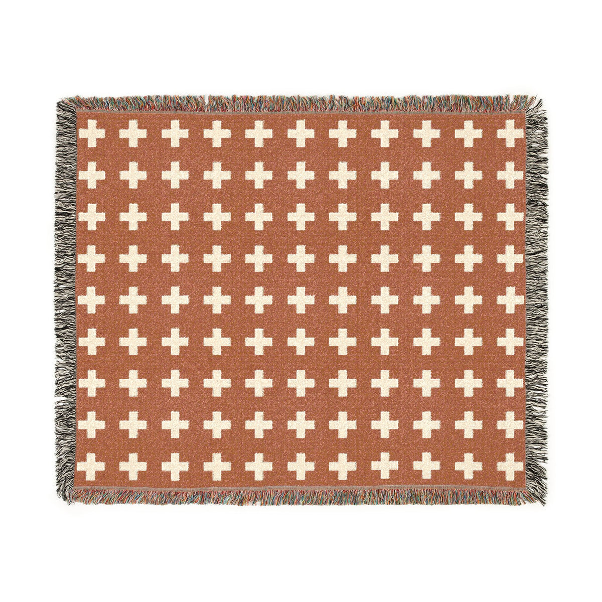 Switzerland Flag Swiss Cross Pattern Woven Blanket | Rust Orange, White Geometric Throw - Proud & Loyal