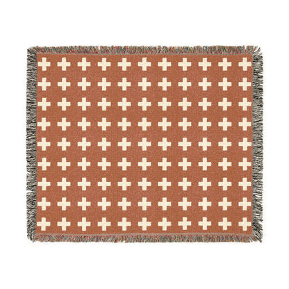 Switzerland Flag Swiss Cross Pattern Woven Blanket | Rust Orange, White Geometric Throw - Proud & Loyal