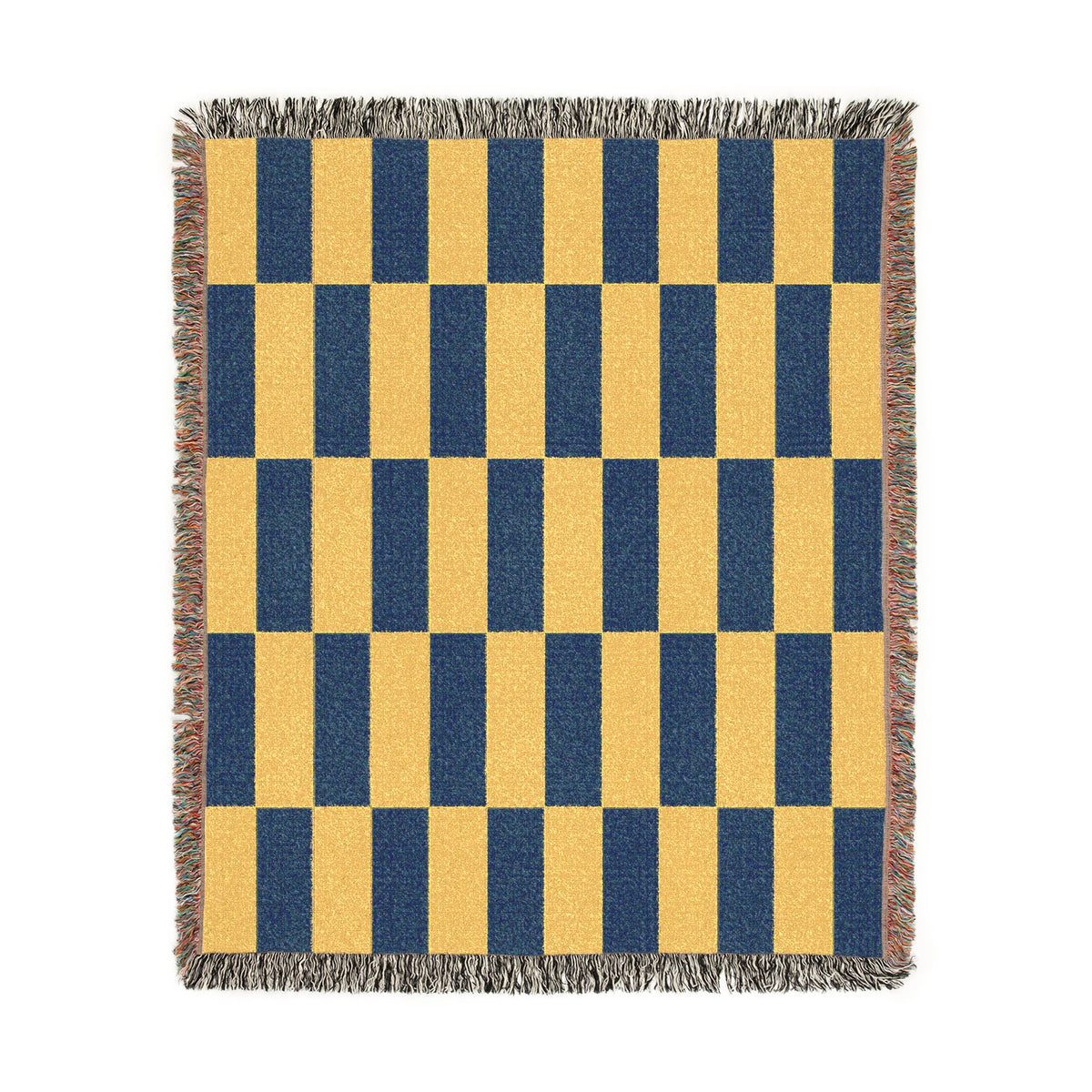 Ukraine Flag Yellow Navy Geometric Checkered Woven Blanket | Rectangle Block Pattern - Proud & Loyal