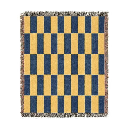 Ukraine Flag Yellow Navy Geometric Checkered Woven Blanket | Rectangle Block Pattern - Proud & Loyal