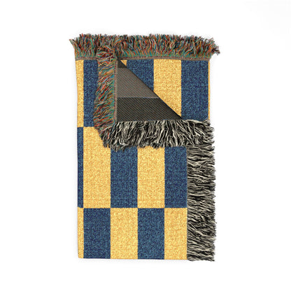 Ukraine Flag Yellow Navy Geometric Checkered Woven Blanket | Rectangle Block Pattern - Proud & Loyal
