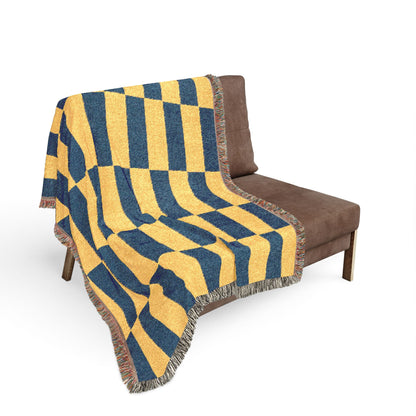 Ukraine Flag Yellow Navy Geometric Checkered Woven Blanket | Rectangle Block Pattern - Proud & Loyal