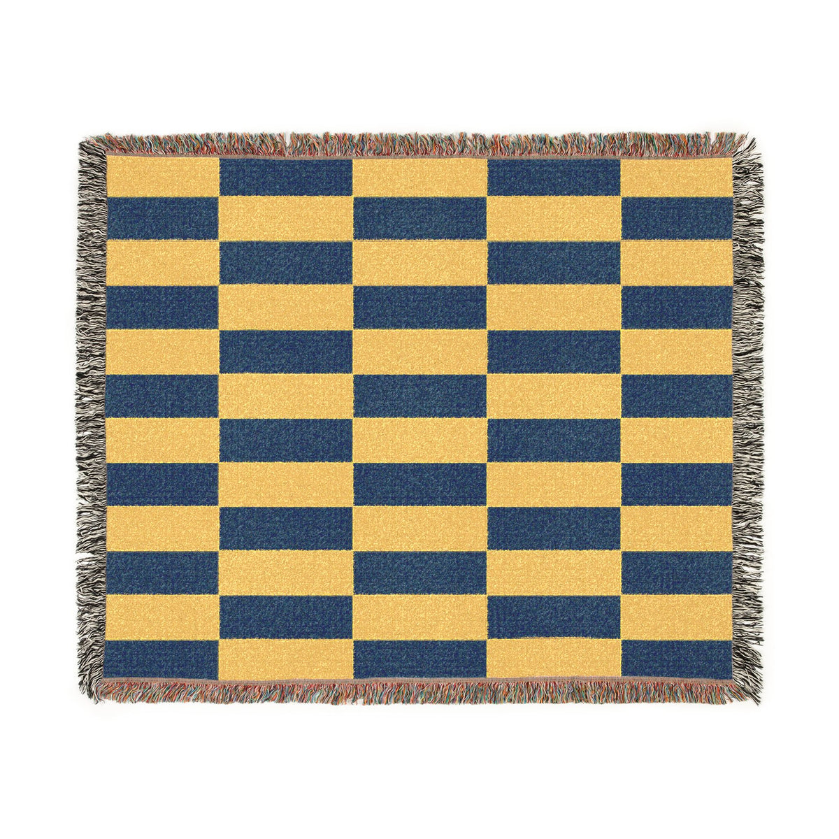 Ukraine Flag Yellow Navy Geometric Checkered Woven Blanket | Rectangle Block Pattern - Proud & Loyal