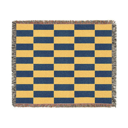 Ukraine Flag Yellow Navy Geometric Checkered Woven Blanket | Rectangle Block Pattern - Proud & Loyal