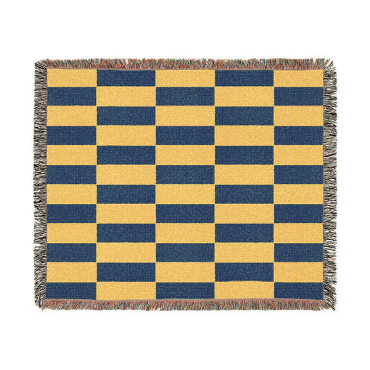 Ukraine Flag Yellow Navy Geometric Checkered Woven Blanket | Rectangle Block Pattern - Proud & Loyal