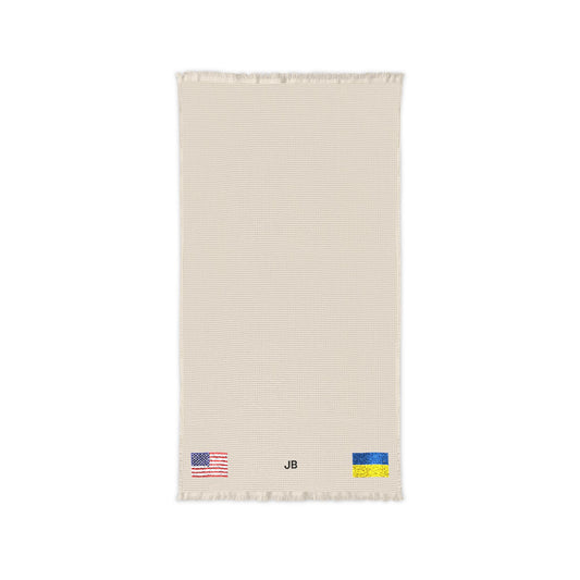 Ukrainian American Embroidered Waffle Cotton Throw, Lightweight Cozy Blanket | Ukraine USA Neutral Home Accent - Proud & Loyal