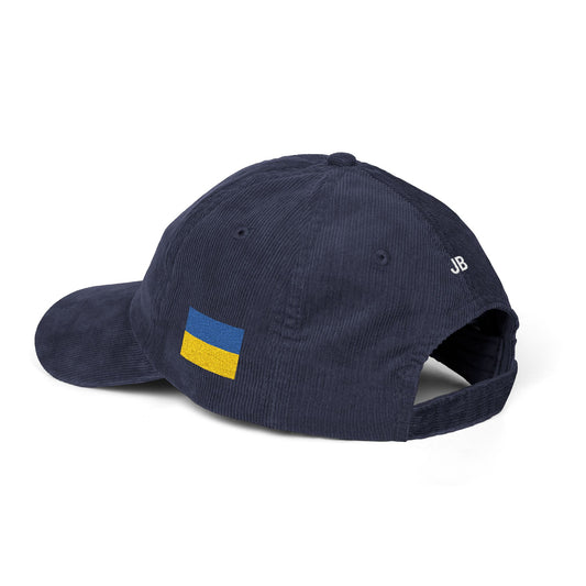 Ukrainian American Flag Hat Personalized Initials | Dual Heritage Cap, New American Citizenship Naturalization Gift, Ukraine USA Corduroy - Proud & Loyal