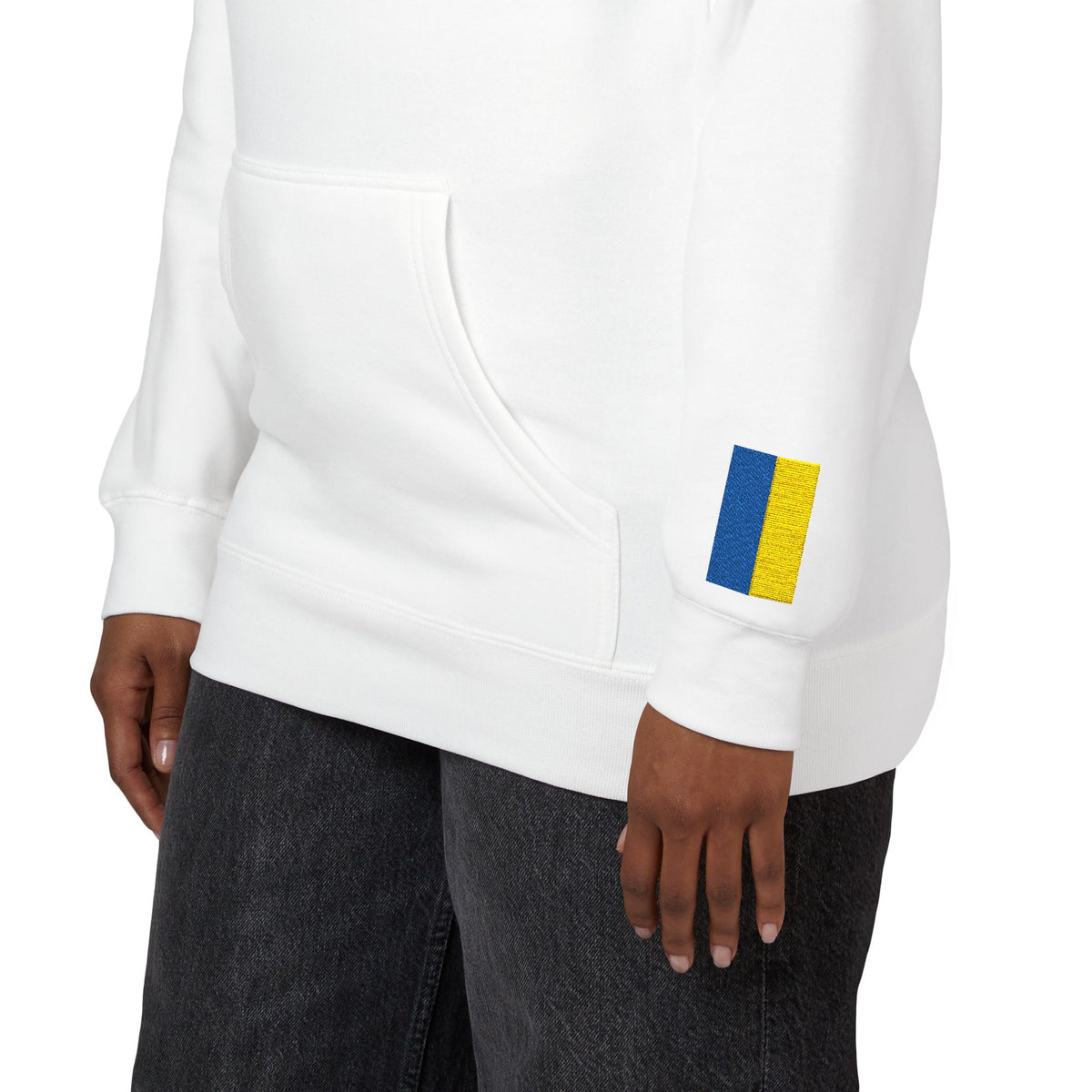 Ukrainian Canadian Flag Fleece Hoodie | Ukraine Canada Dual Heritage Gift | Personalized Initials | Embroidered Sleeve Flags - Proud & Loyal