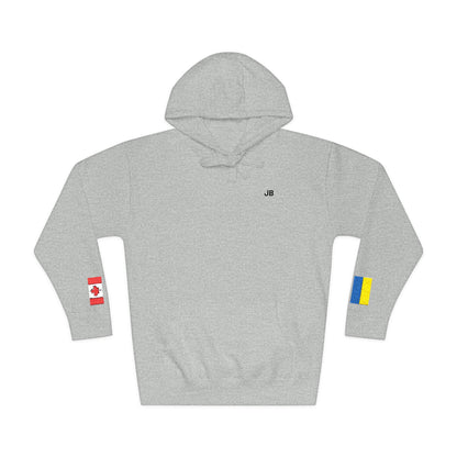 Ukrainian Canadian Flag Fleece Hoodie | Ukraine Canada Dual Heritage Gift | Personalized Initials | Embroidered Sleeve Flags - Proud & Loyal