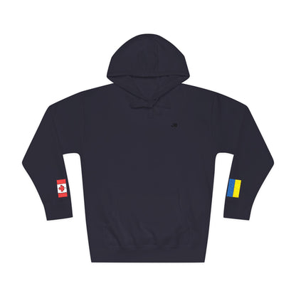 Ukrainian Canadian Flag Fleece Hoodie | Ukraine Canada Dual Heritage Gift | Personalized Initials | Embroidered Sleeve Flags - Proud & Loyal