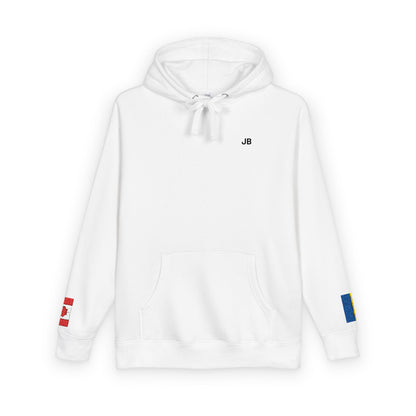 Ukrainian Canadian Flag Fleece Hoodie | Ukraine Canada Dual Heritage Gift | Personalized Initials | Embroidered Sleeve Flags - Proud & Loyal