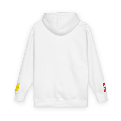 Ukrainian Canadian Flag Fleece Hoodie | Ukraine Canada Dual Heritage Gift | Personalized Initials | Embroidered Sleeve Flags - Proud & Loyal