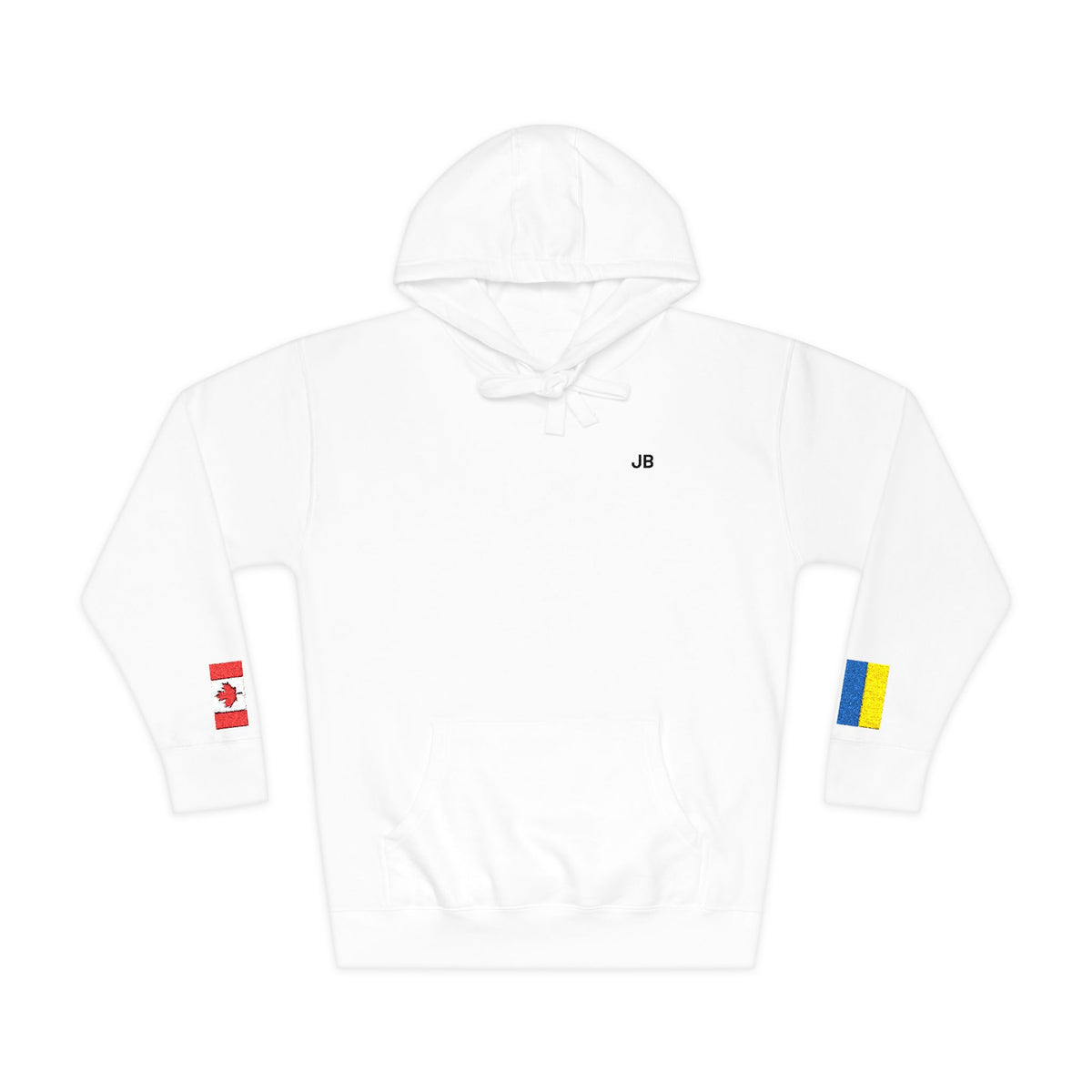 Ukrainian Canadian Flag Fleece Hoodie | Ukraine Canada Dual Heritage Gift | Personalized Initials | Embroidered Sleeve Flags - Proud & Loyal