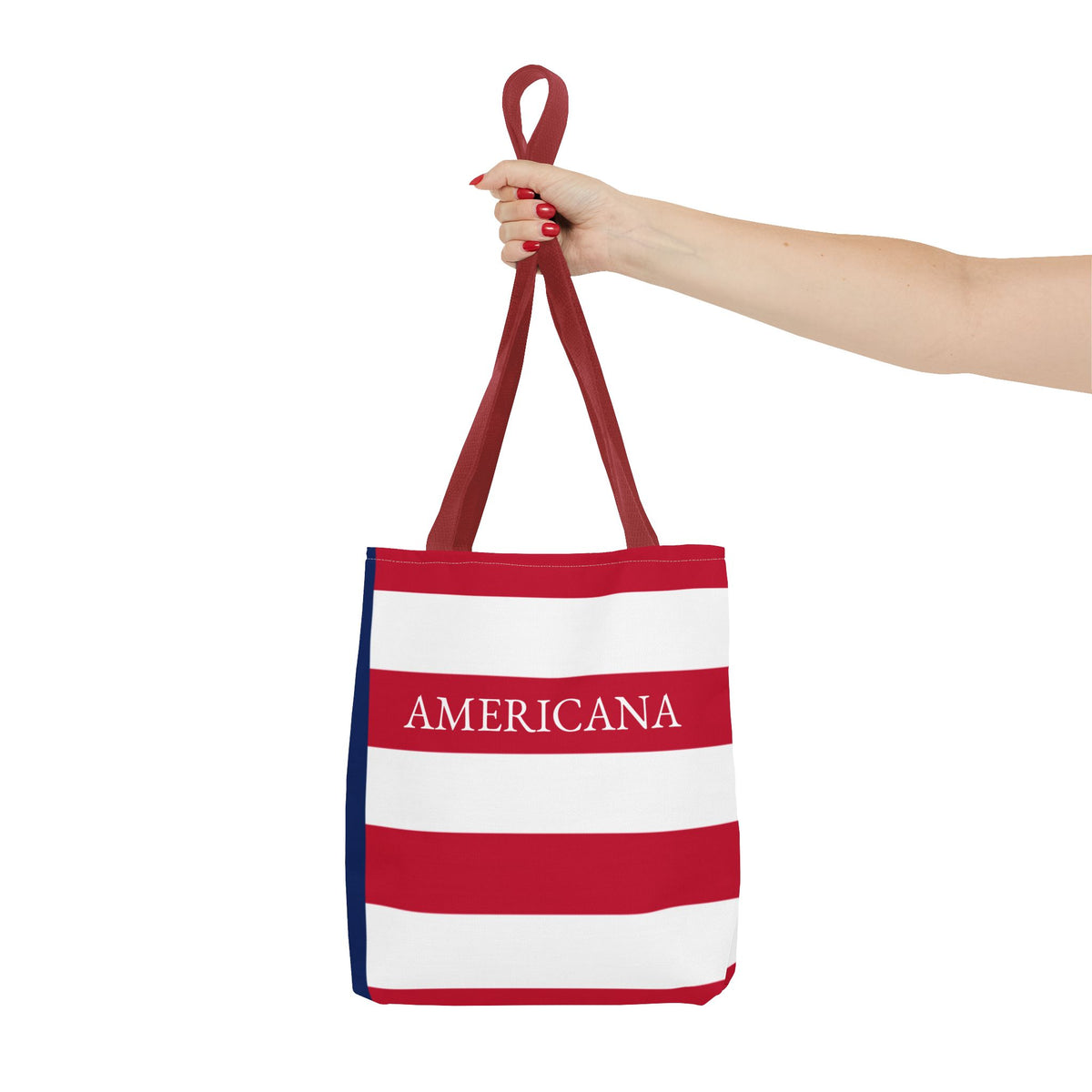 USA American Americana Resort Stripe Tote Bag, Custom Canvas Beach Bag, Large Everyday Commuter Tote, Symmetrical Patriotic Holiday Gift - Proud & Loyal