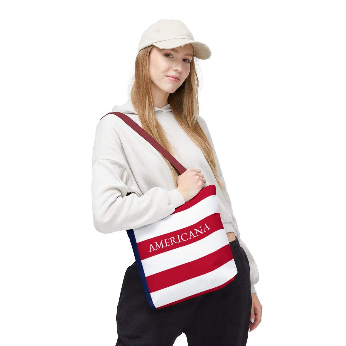 USA American Americana Resort Stripe Tote Bag, Custom Canvas Beach Bag, Large Everyday Commuter Tote, Symmetrical Patriotic Holiday Gift - Proud & Loyal