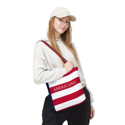 USA American Americana Resort Stripe Tote Bag, Custom Canvas Beach Bag, Large Everyday Commuter Tote, Symmetrical Patriotic Holiday Gift - Proud & Loyal
