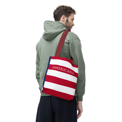 USA American Americana Resort Stripe Tote Bag, Custom Canvas Beach Bag, Large Everyday Commuter Tote, Symmetrical Patriotic Holiday Gift - Proud & Loyal
